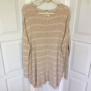 Free People Tan Striped Crew Neck Sweater